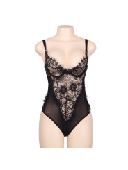 Subblime Queen Plus Teddy Diseño Floral & Flequitos Negro - Comprar Body sexy Subblime - Bodys sexys (1)