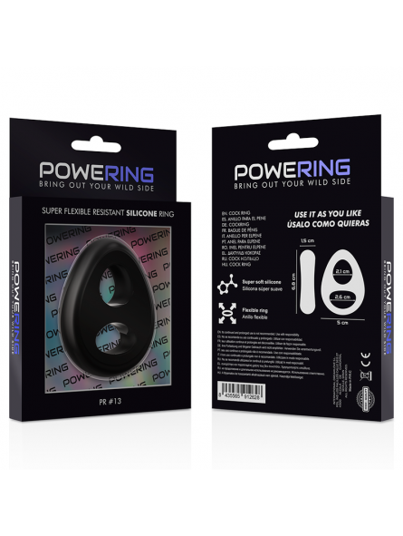 Powering Super Flexible & Resistente Anillo Pene & Testículos Pr13 Negro - Comprar Anillo silicona pene Powering - Anillos de si