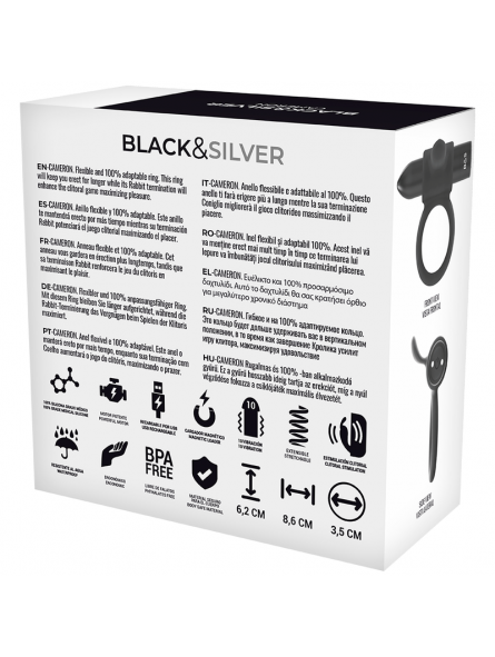 Black&Silver Cameron Anillo Recargable 10V - Comprar Anillo vibrador pene Black&Silver - Anillos vibradores pene (5)