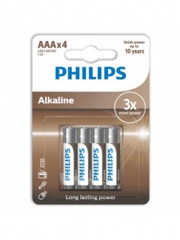 Philips Alkaline Pila AAA LR03 Blister 4 - Comprar Pilas y baterías Phillips - Pilas & baterías (1)