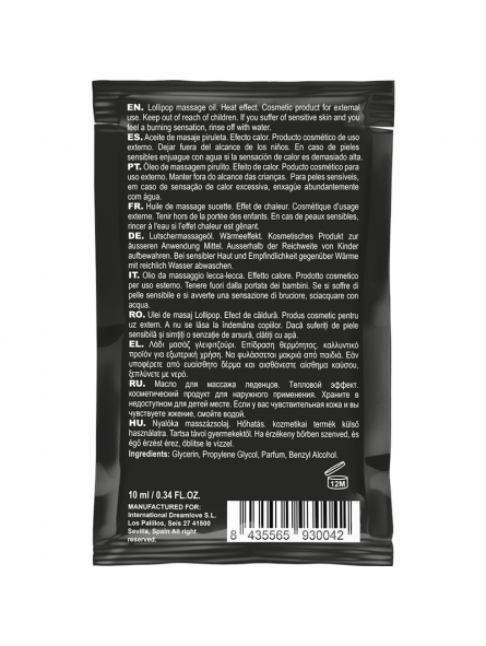 Coquette Pocket Aceite Masaje Kissable Efecto Calor Piruleta 10 ml - Comprar Lubricante sabor Coquette - Lubricantes monodosis (